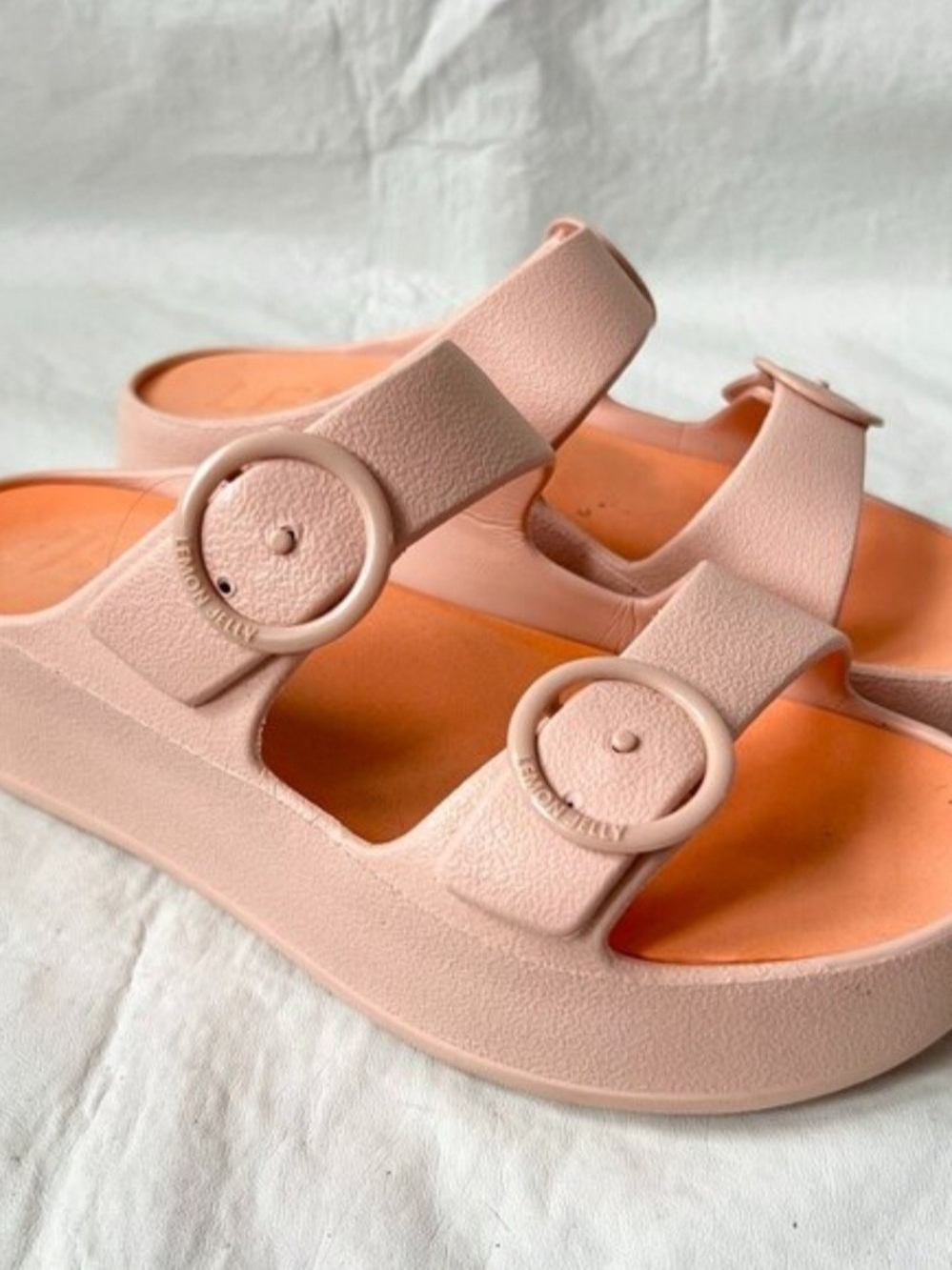 GUC Lemon Jelly EVA Gaia Peach Blush Pink Platform Sandals with Buckle Straps